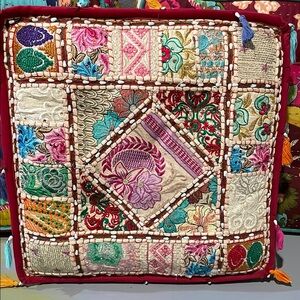 Colorful Embroidered Cushion 16inches from India